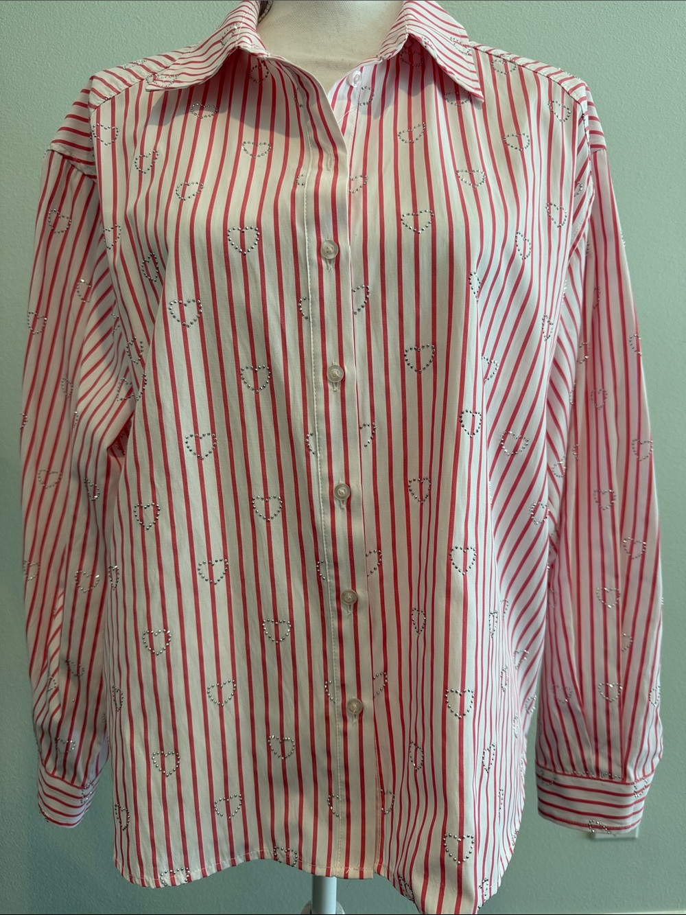 Nanette size L ptp 22 Pink and White Striped Button-Down Shirt